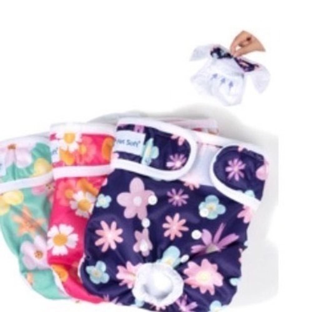 Pet Soft Washable Female Dog Diapers 3 Pack Floral Print XS Reusable Wraps